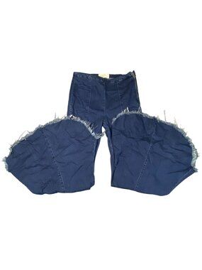Rachel Roy Womens Crop Flare Jeans 29 Blue Denim Two Tone Frayed Hem Bell Bottom